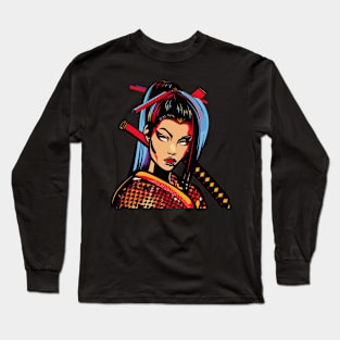 Pop Art Samurai Girl Japanese Woman Long Sleeve T-Shirt